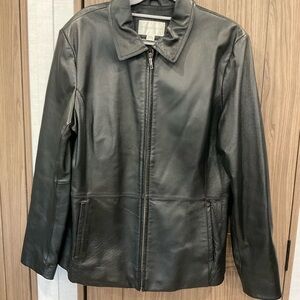 WORTHINGTON Womens Black Leather Jacket ZIP Up Size L